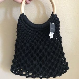Topshop woven string bag with wooden handle